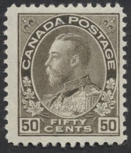 Canada #120 50c Black Brown George V Admiral Fine Mint OG Hinged