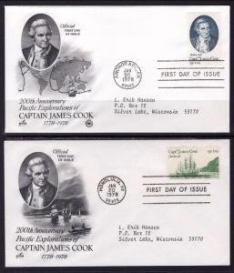 US 1732-1733 Captain Cook PCS Artcraft Variety Typed Set of Two FDC