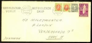 ICELAND 1938 15au GEYSER Sc 203 & Others on RADIO TELEGRAF Seal Cover to Denmark