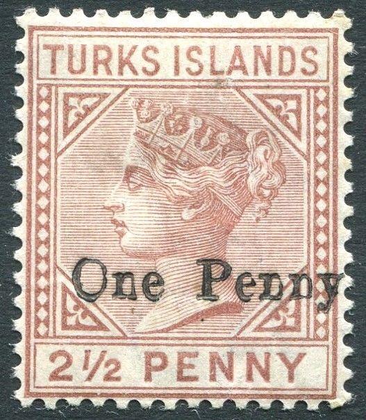 TURKS ISLANDS-1889 1d on 2½d Red-Brown Sg 61 LIGHTLY MOUNTED MINT V23448