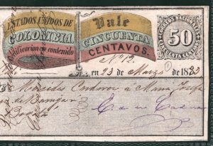 COLOMBIA 50c *FLAG* Registered CUBIERTA Used 1883 Stationery G6a Cat $75 CGR4