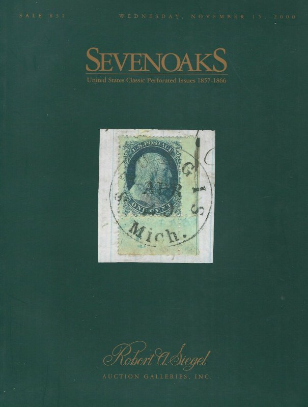 Sevenoaks, U.S. Stamps 1857-1866, Robert A. Siegel, Sale 831, Nov. 15, 2000