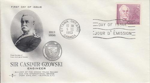 1963 Canada Casimir Gzowski (Scott 410) Rose Craft FDC 