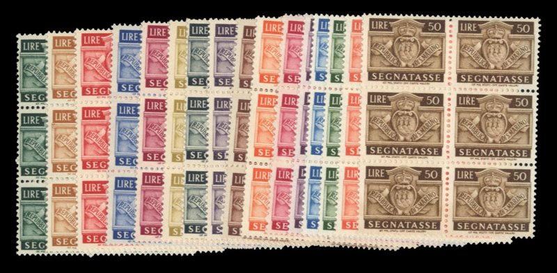 San Marino #J65-80 Cat$147, 1945 Postage Dues, complete set in blocks of six,...