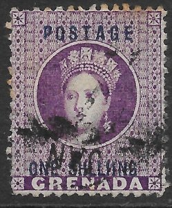 GRENADA SG13a 1875 1/= DEEP MAUVE USED SHLLING VAR 1941 BPA CERT (p)