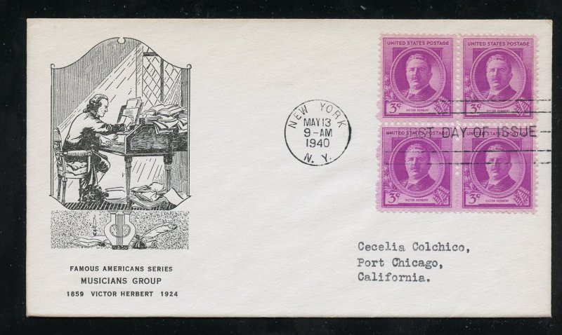 US 881 M=12A Victor Herbert Famous American Davenport cachet FDC ADDR 