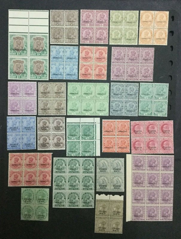 MOMEN: INDIA CHAMBA SG # 24 BLOCKS MINT OG NH LOT #198489-6064