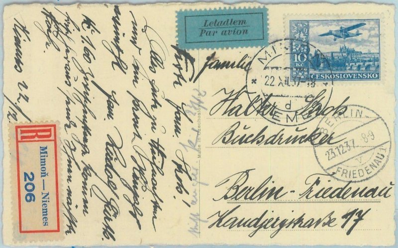 88912 - Czechoslovakia - Postal History: SINGLE STAMP on POSTCARD to BERLIN 1937