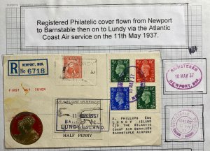 1937 Newport England Cover To Lundy Channel Island King George VI Coronation