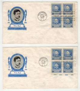 1940 FAMOUS AMERICANS 877 SCIENTIST WALTER REED SET OF 2 BLOCKS PLAIN & FLESH