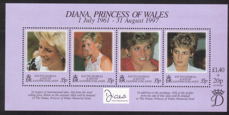 SOUTH GEORGIA 1998 Princess Diana S/S; Scott 220, SG 278; MNH