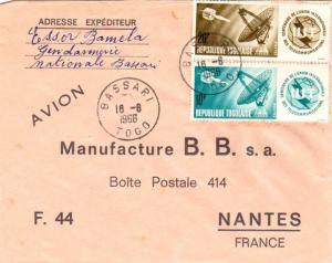 Togo 10F and 20F I.T.U. 1966 Bassari, Togo Airmail to Nantes, France.  EUROPE...