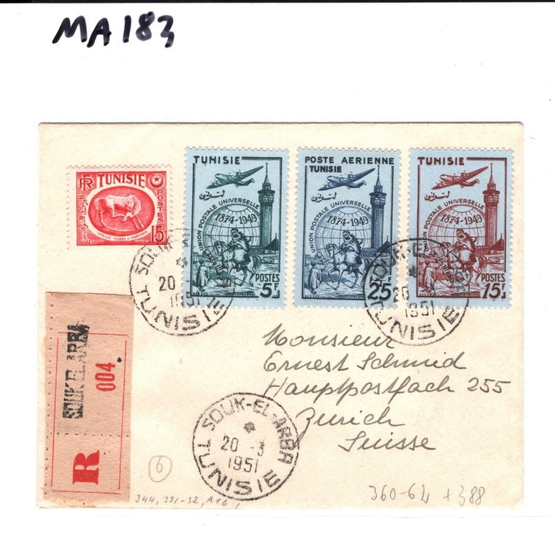 France Cols TUNISIA Cover 1949 UPU ANNIVERSARY Air Set Souk-El-Arba 1951 MA183
