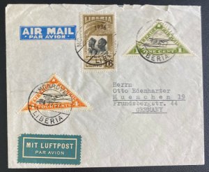 1937 Monrovia Liberia Airmail Cover To Munich Germany Sc#C3A & D