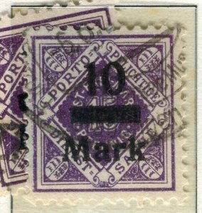 WURTTEMBERG; 1921 early Numeral surcharged issue fine used 10M. value