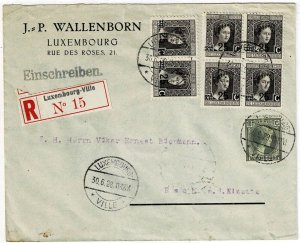 Luxembourg 1928 Ville cancel on internal registered cover