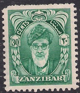 Zanzibar 1952 - 55 QE2 30ct Deep Blue Green MM SG 344 ( M1369 )