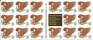 1992 Eagle & Shield with Green Pane of 17 29c Postage Stamps, Sc#2596a, MNH, OG