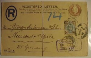 GREAT BRITAIN  1904 REGISTERED B/S GERMANY # 236 CAT 55E (=$ 70.00)