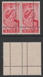 Br GUIANA 1949 ROYAL SILVER WEDDING 3c  horiz pair with DOUBLE PERFORATIONS