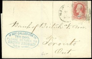 1873 CROSS BORDER to TORONTO Canada, From BROWN BROS. & CO, New York, SCOTT #148