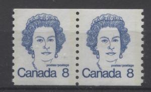 Canada #604 8c Royal Blue QE2 Caricature Coil Pair LF Paper Type 2 F-70 NH