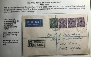 1934 England First Southbound Flight Cover FFC To Cape Town South Africa