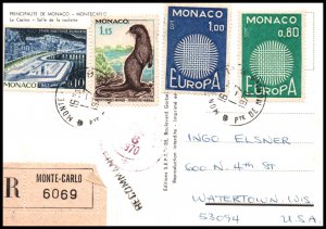 Monaco to Watertown,WI 1970 Registered Postcard Cover