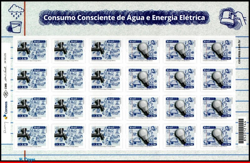 3327-28 BRAZIL 2016 CONSCIOUS CONSUMPTION OF WATER & ELECTRICITY, C-3590-91, MNH