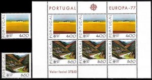 PORTUGAL 1977 EUROPA: Landscapes. Complete Set and Souvenir sheet, MNH