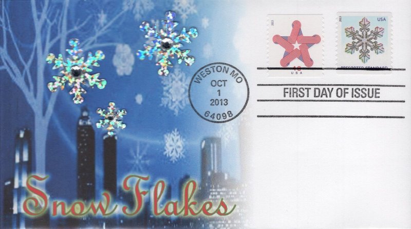 Set of 5 Therome Cachets Printed FDCs for the 2013 Snowflakes Christmas Stamps