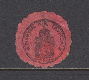Hungary, ca. 1890 small Telegraph Label, black on red paper, small faults, 25mm