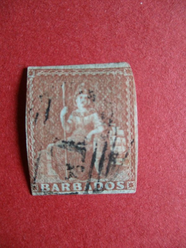 SG5 Victorian Barbados 1855 4d Brownish Red on Blued Paper No Watermark Used