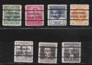 CANAL ZONE CRISTOBAL PRECANCEL 7 DIFF. VALUES AAE8971
