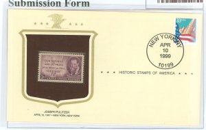 US 3280 1999 Pulitzer Historic stamps of America cover; includes #946