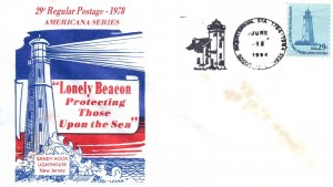 SPECIAL PICTORIAL POSTMARK SANDY HOOK LIGHTHOUSE LONELY BEACON CACHET COVER 78