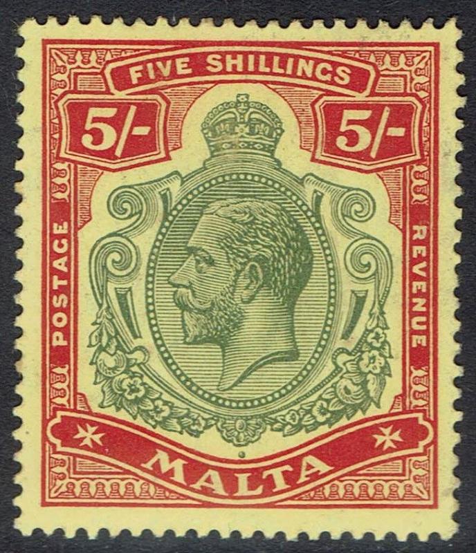 MALTA 1914 KGV 5/- WMK MULTI CROWN CA 