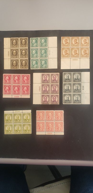 US #551-570 Bureau Series of 1922-25 Set of 13 Plate Blks of 6.  Not complete