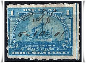 R163p 1¢ Battleship Documentary Stamp (1898) Used