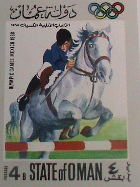 ​OMAN-1968 OLYMPIC GAMES MEXICO'68 -HORSE RIDING MNH IMPERF: S/S VERY FINE