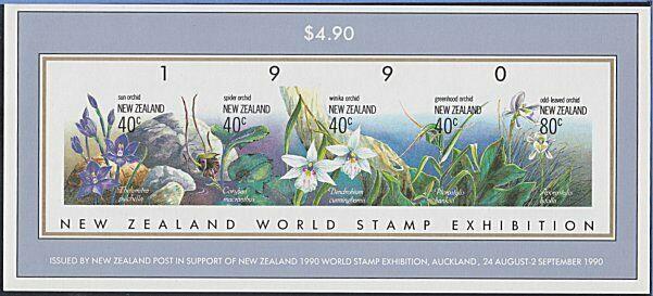 NEW ZEALAND 1990 Orchids mini sheet IMPERFORATE in Exhibition folder......29001a