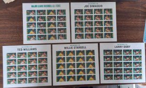 US #4694-97, FOREVER MAJOR LEAGUE BASEBALL - DiMaggio, Doby, more - 5 sheets!