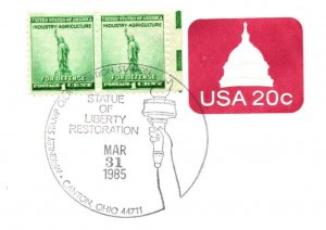 US SPECIAL POSTMARK EVENT COVER STATUE OF LIBERTY RESTORATION CANTON OHIO 1985-C