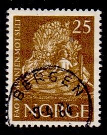 Norway 1963 used fredom from hunger 25 ore  #