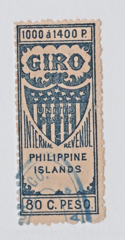 Philippines USA fiscal revenue stamp - 12-30-  NICE 80c