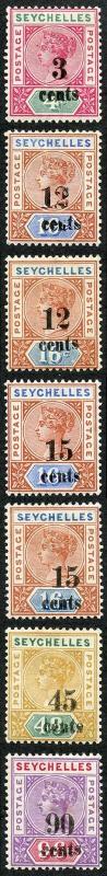 Seychelles SG15/21 QV overprint set of 7 M/Mint