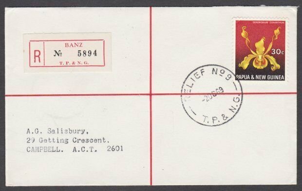 PAPUA NEW GUINEA 1969 Reg cover - Relief No.9 cds  ex BANZ..................M307