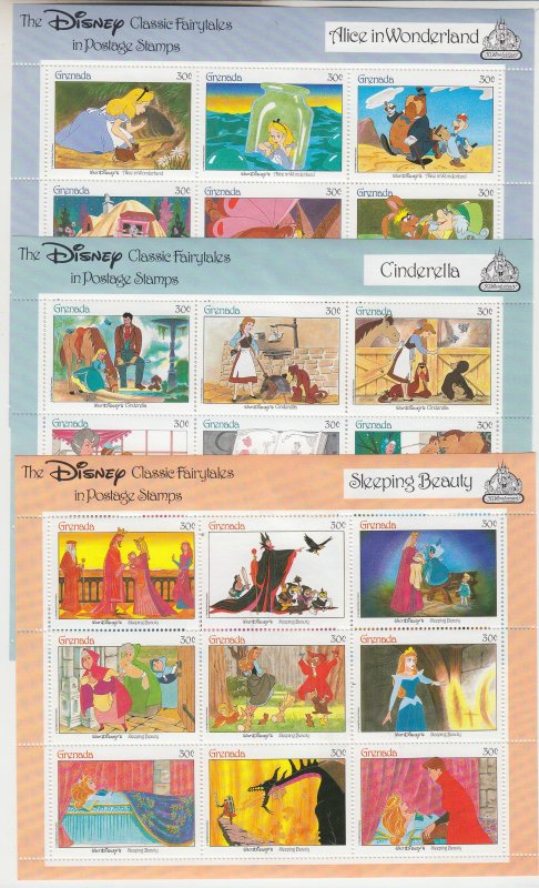 Z4a 1987 grenada disney mnh sheets of 9 #1541-2,1544-5, parts of a set