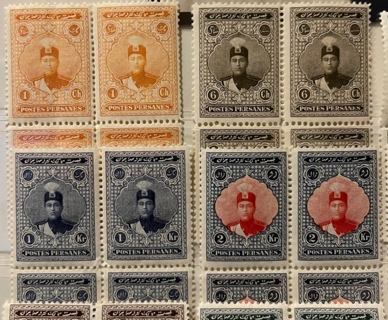 Iran 1924 Ahmadi Bozorg, 10 Block of 4, MNH, VF
