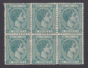 Cuba Hiscocks 41 MNG. 1876 1p bluish green Telegraph stamp, block of 6, VF